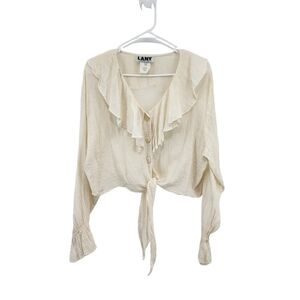 LANY Women's 100% Cotton Vintage Ruffle Front Tie Crop Top - M